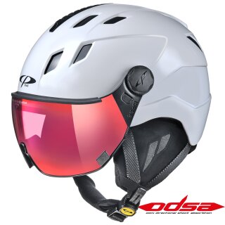 CP CORAO+ Ski & Snowboard Helm white shiny mit DL Vario Lens Pol Red Mirror